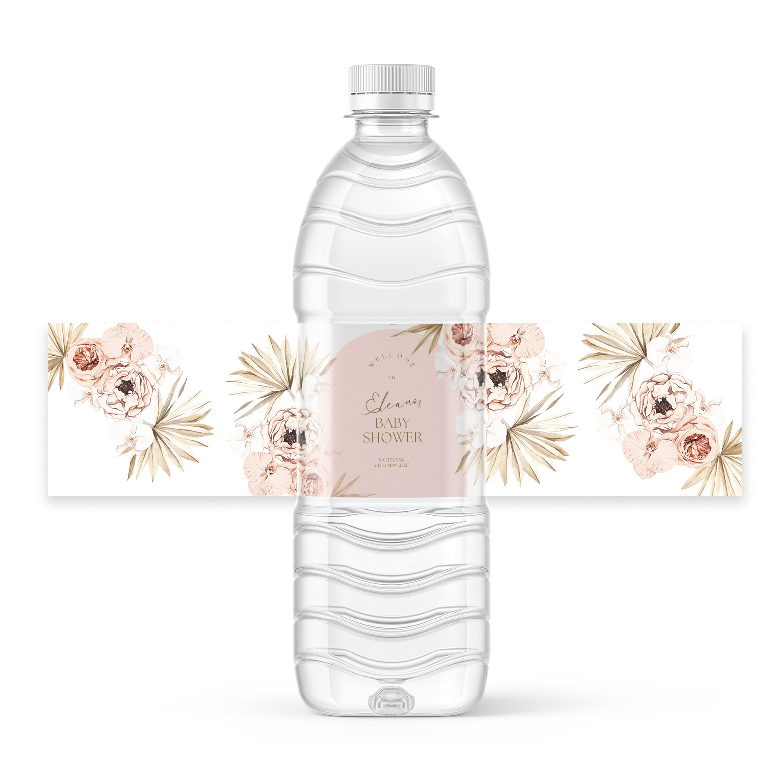 Free Pink Boho Floral Baby Shower Design For 8X2 Inch Water Bottle for Free Printable Baby Shower Label Templates
