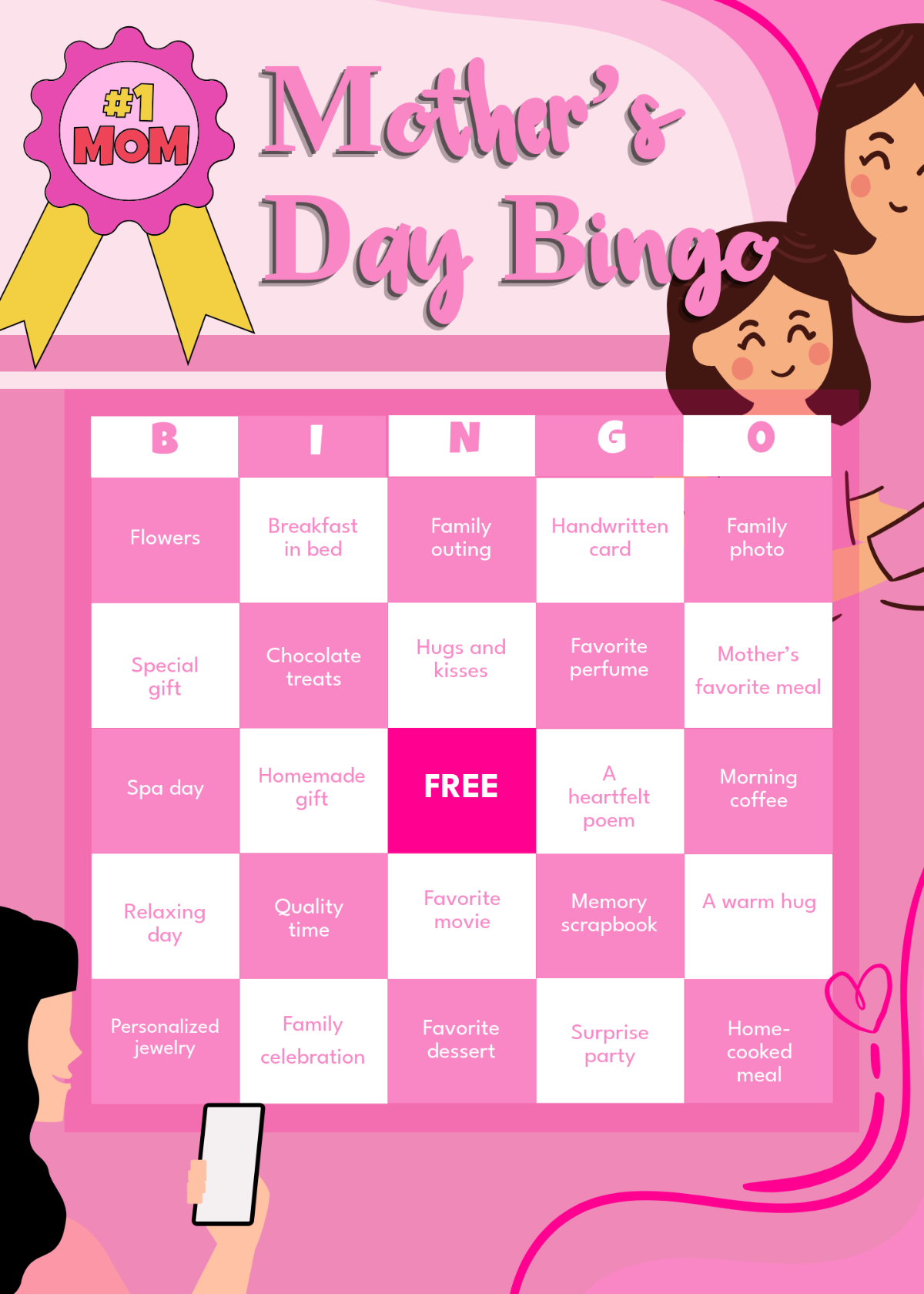 Free Pink Mother'S Day Bingo Template To Edit Online throughout Free Printable Mother'S Day Games