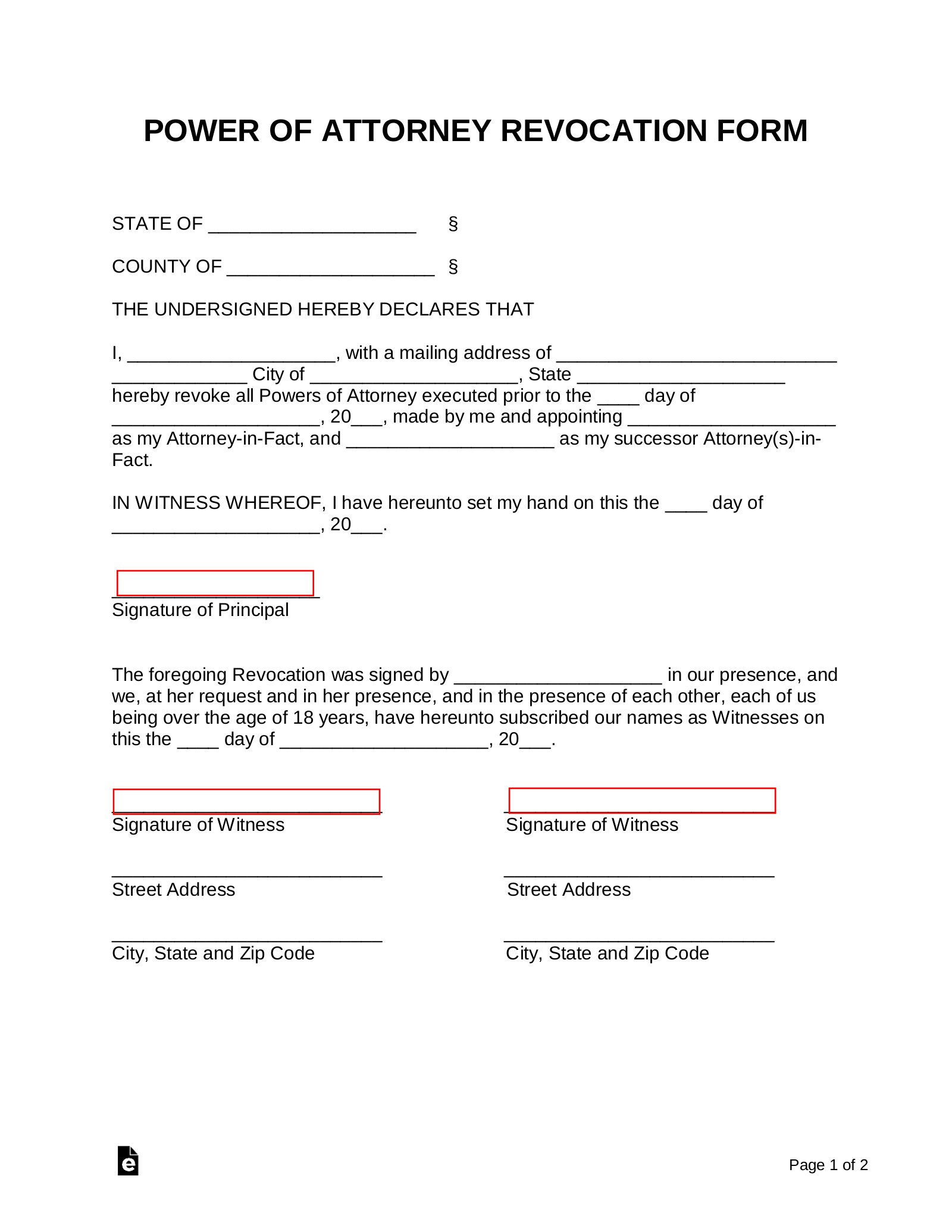 Free Power Of Attorney Revocation Form | Revoke A Poa - Pdf | Word in Free Printable Revocation Of Power Of Attorney Form