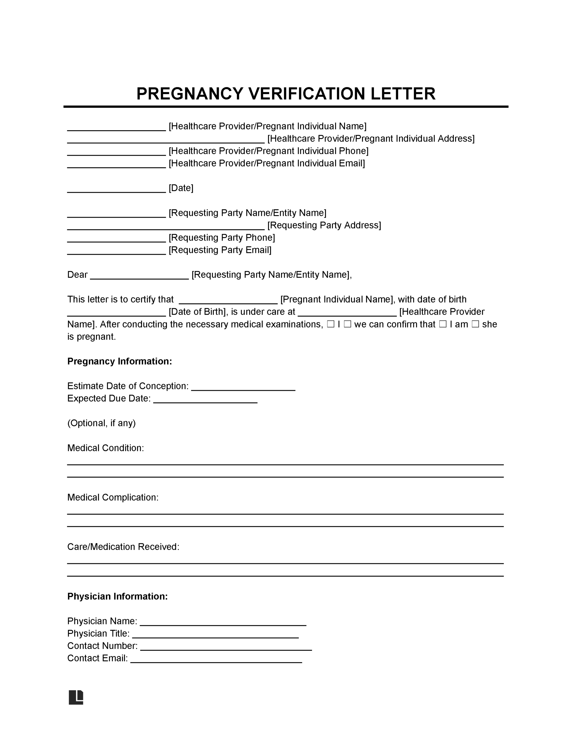 Free Pregnancy Verification Letter Template | Pdf & Word inside Free Printable Fake Pregnancy Papers