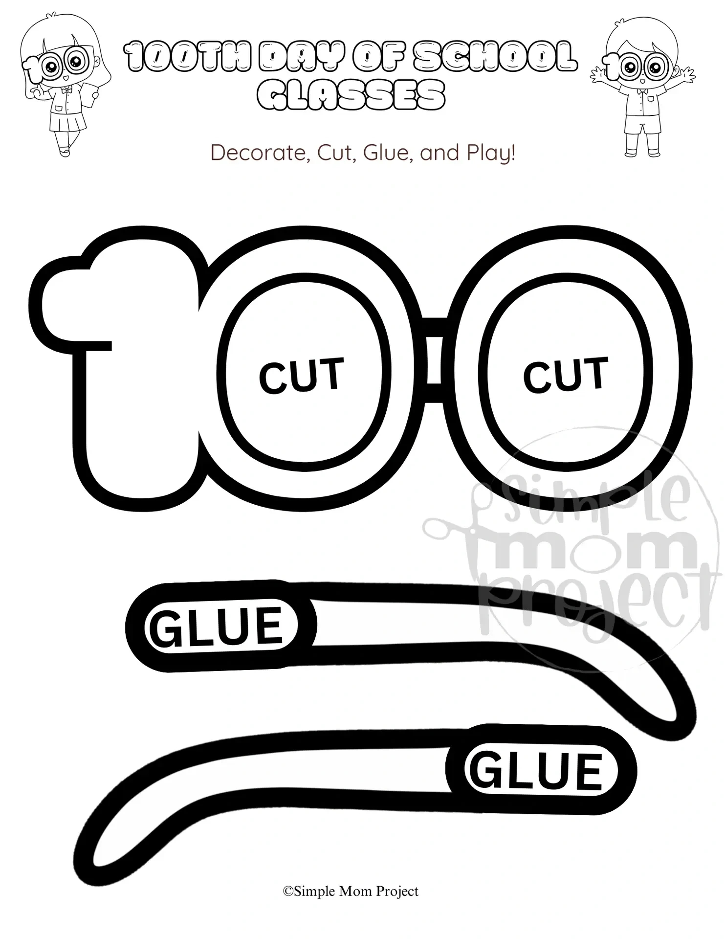 Free Printable 100Th Day Of School Glasses Template - Simple Mom within 100Th Day Of School Printable Glasses Free
