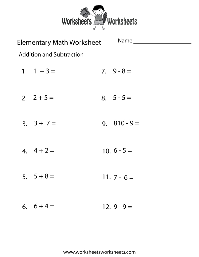 Free Printable Addition And Subtraction Elementary Math Worksheet for Free Printable Math Worksheets Addition And Subtraction