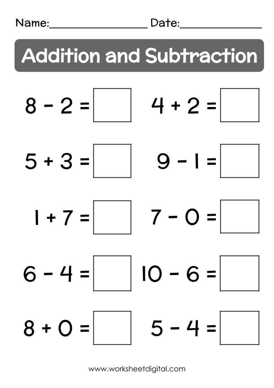 Free Printable Addition And Subtraction Elementary Math Worksheet inside Free Printable Math Worksheets Addition And Subtraction