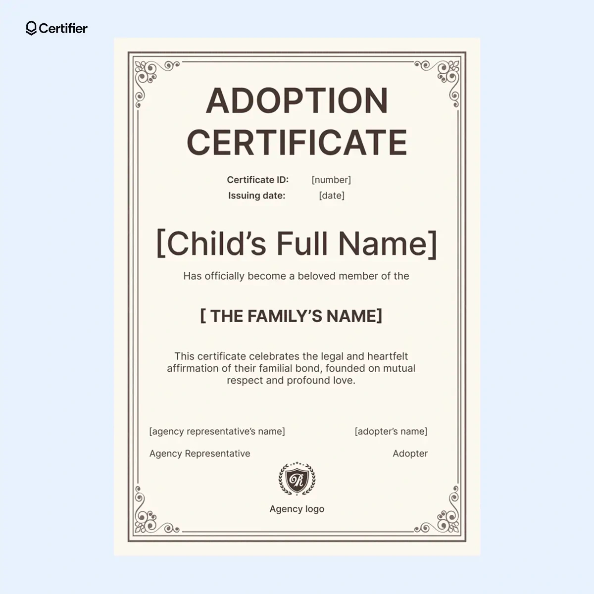 Free & Printable Adoption Certificate Templates in Free Printable Adoption Papers