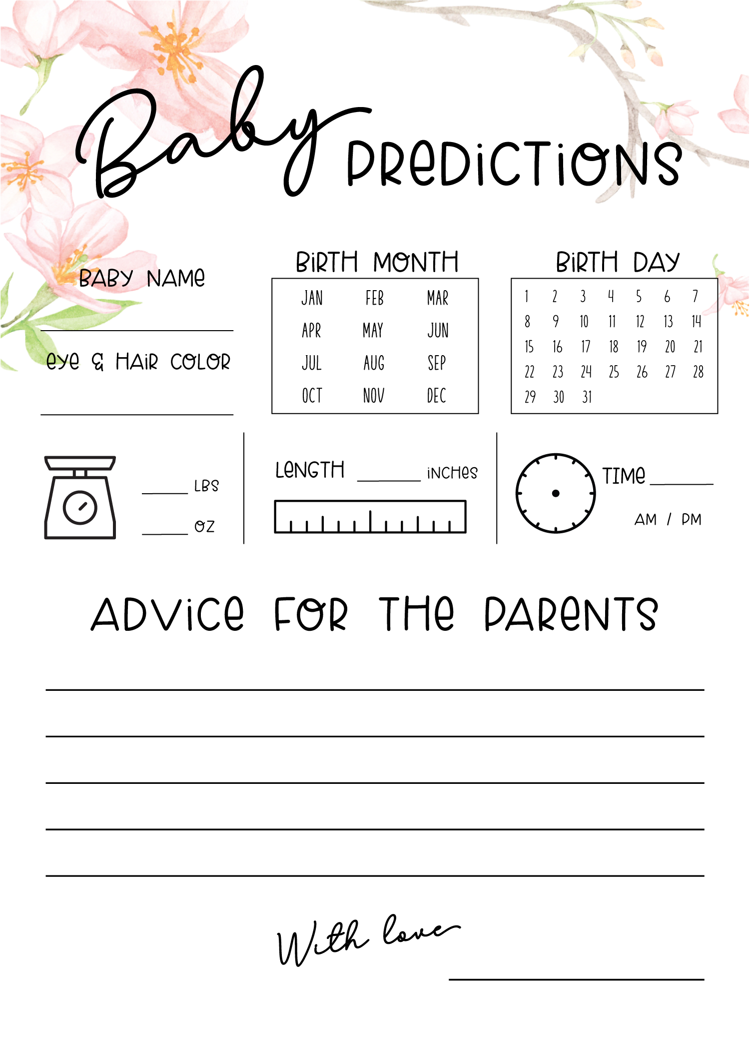 Free Printable Baby Shower Predictions &amp;amp; Advice Cards pertaining to Baby Prediction And Advice Cards Free Printable