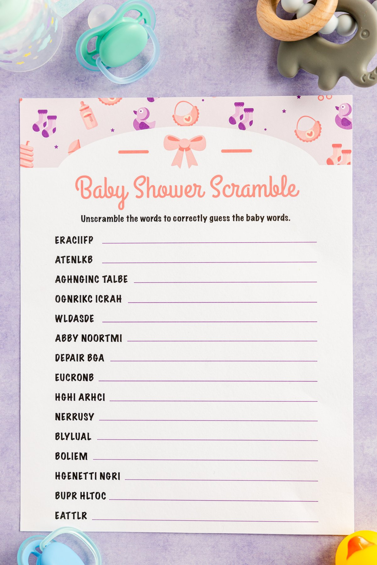Free Printable Baby Shower Word Scramble - Play Party Plan intended for Free Printable Baby Shower Word Scramble