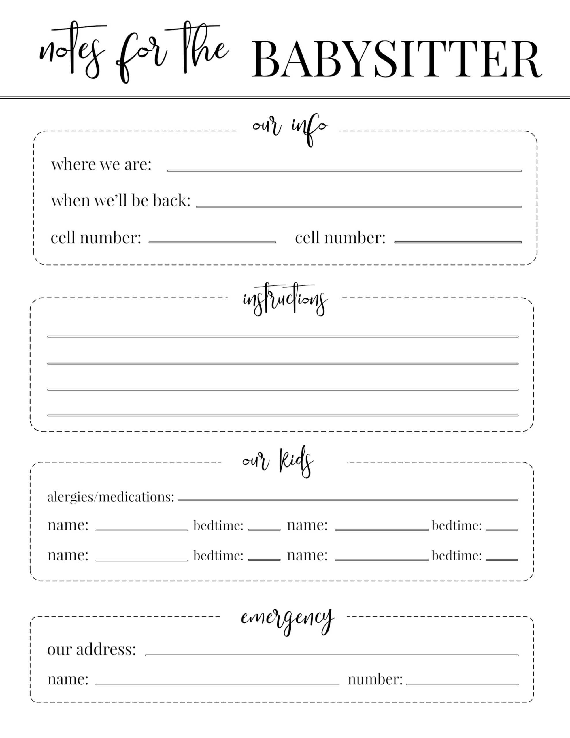 Free Printable Babysitter Notes Template - Paper Trail Design with Babysitter Notes Free Printable