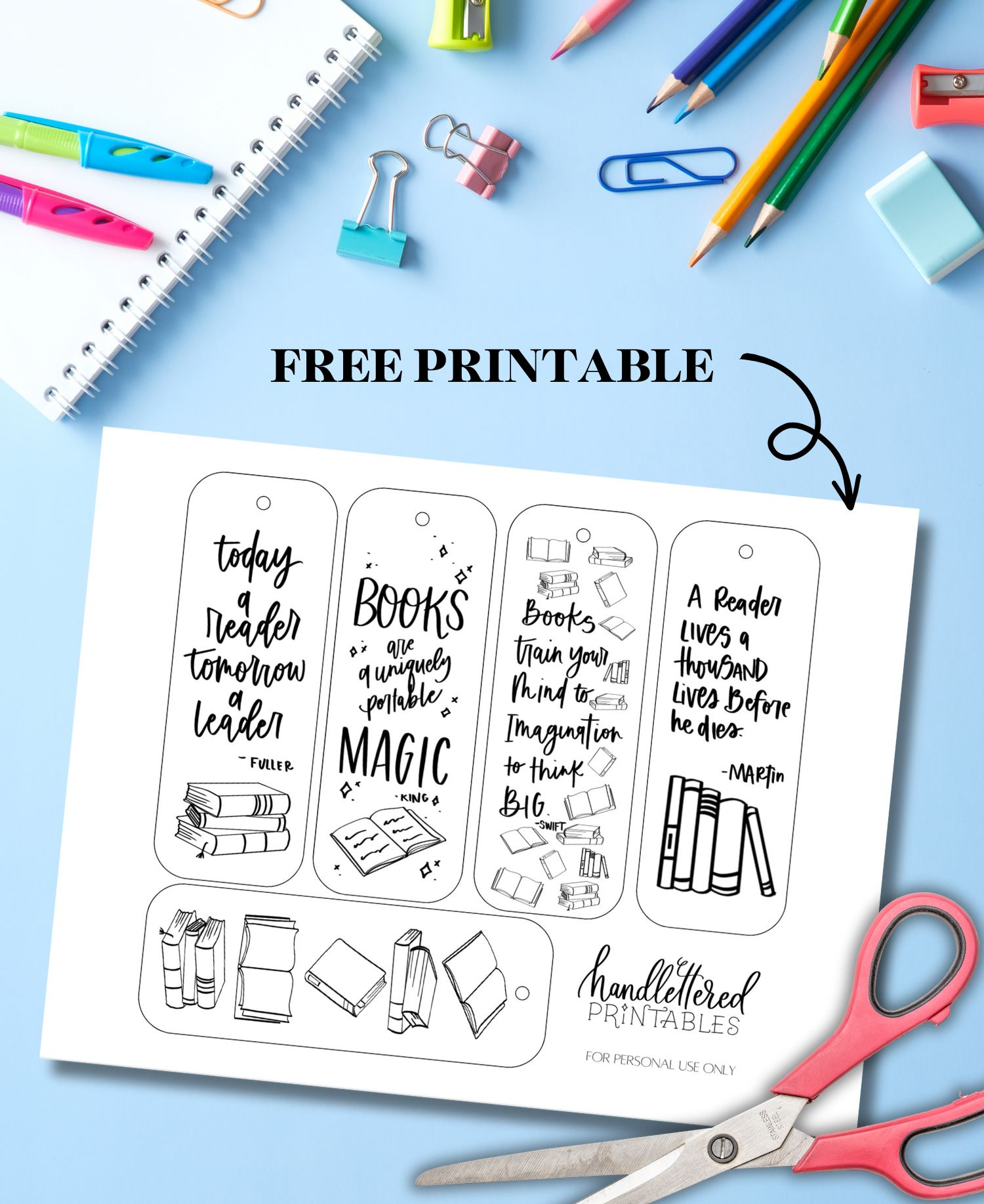 Free Printable Back To School Bookmarks - Hand Lettered Printables in Free Printable Back To School Bookmarks