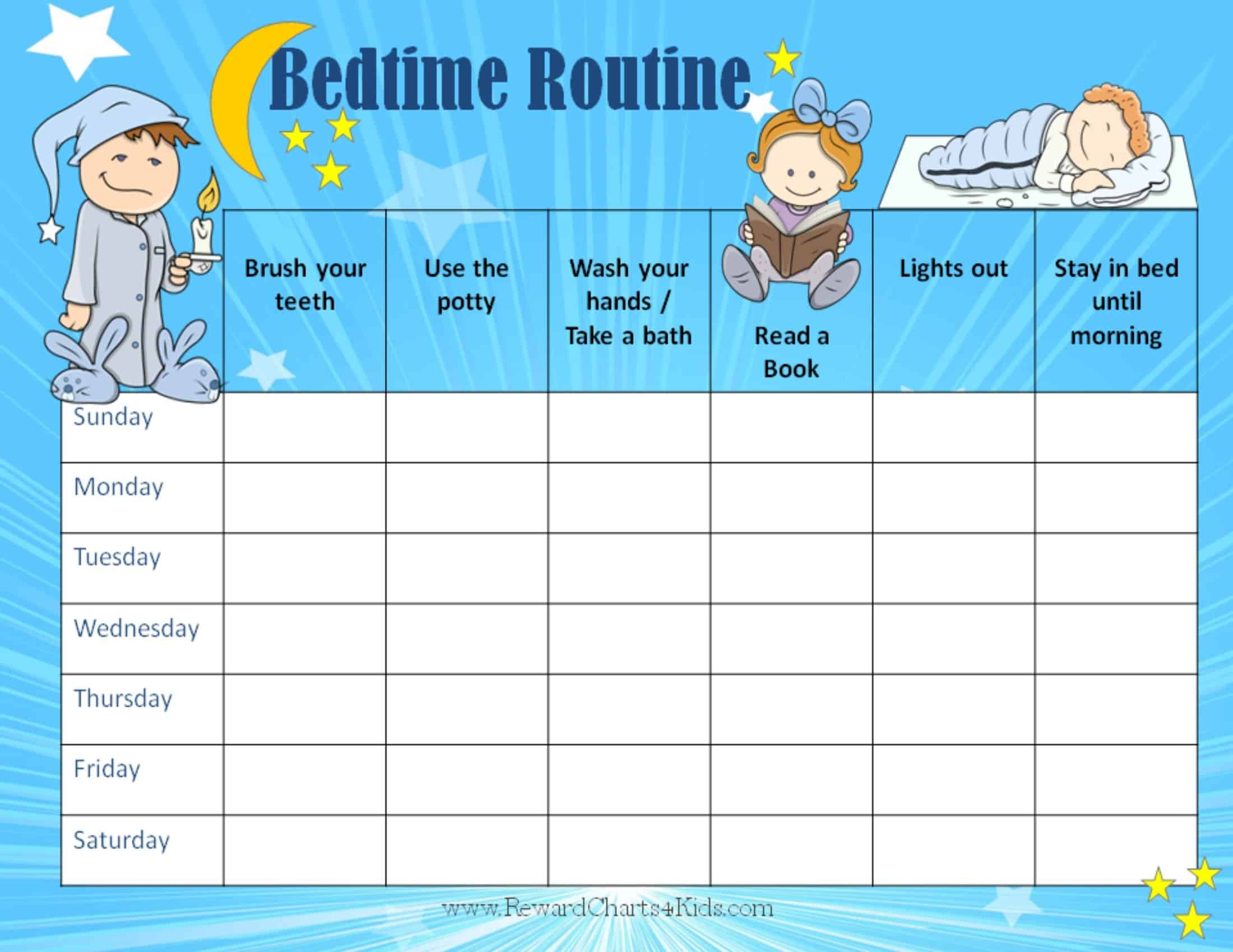 Free Printable Bedtime Routine Chart | Customize Online Then Print intended for Free Printable Bedtime Routine Chart