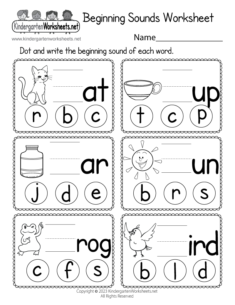 Free Printable Beginning Sounds Worksheet for Free Printable Sheets For Kindergarten