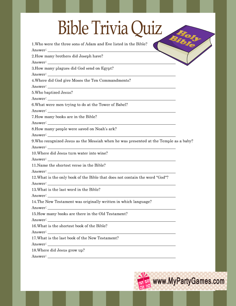 Free Printable Bible Trivia Quiz With Answer Key - Worksheets Library regarding Free Printable Bible Trivia For Adults