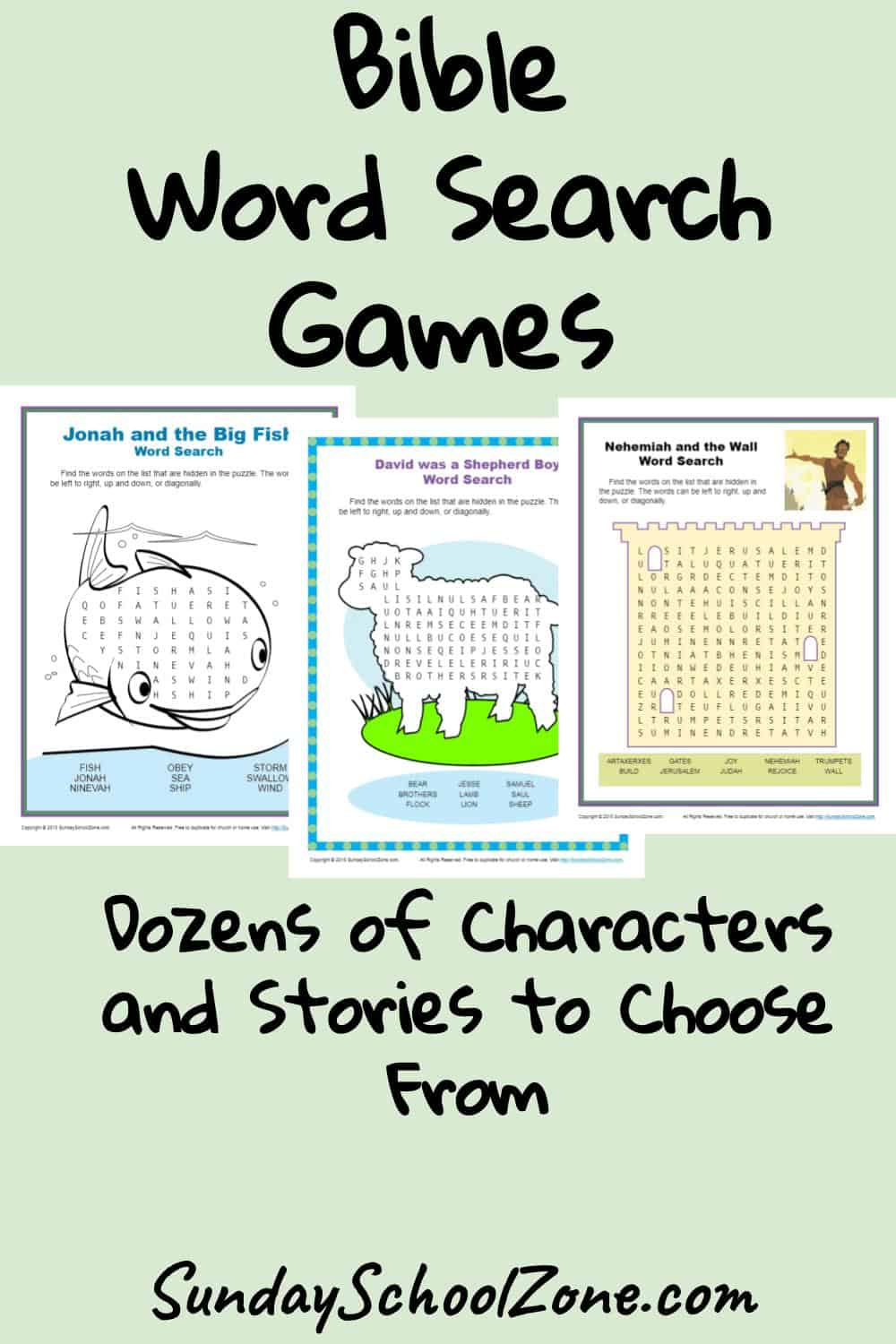 Free, Printable Bible Word Search Activities On Sunday School Zone intended for Free Printable Bible Games For Kids