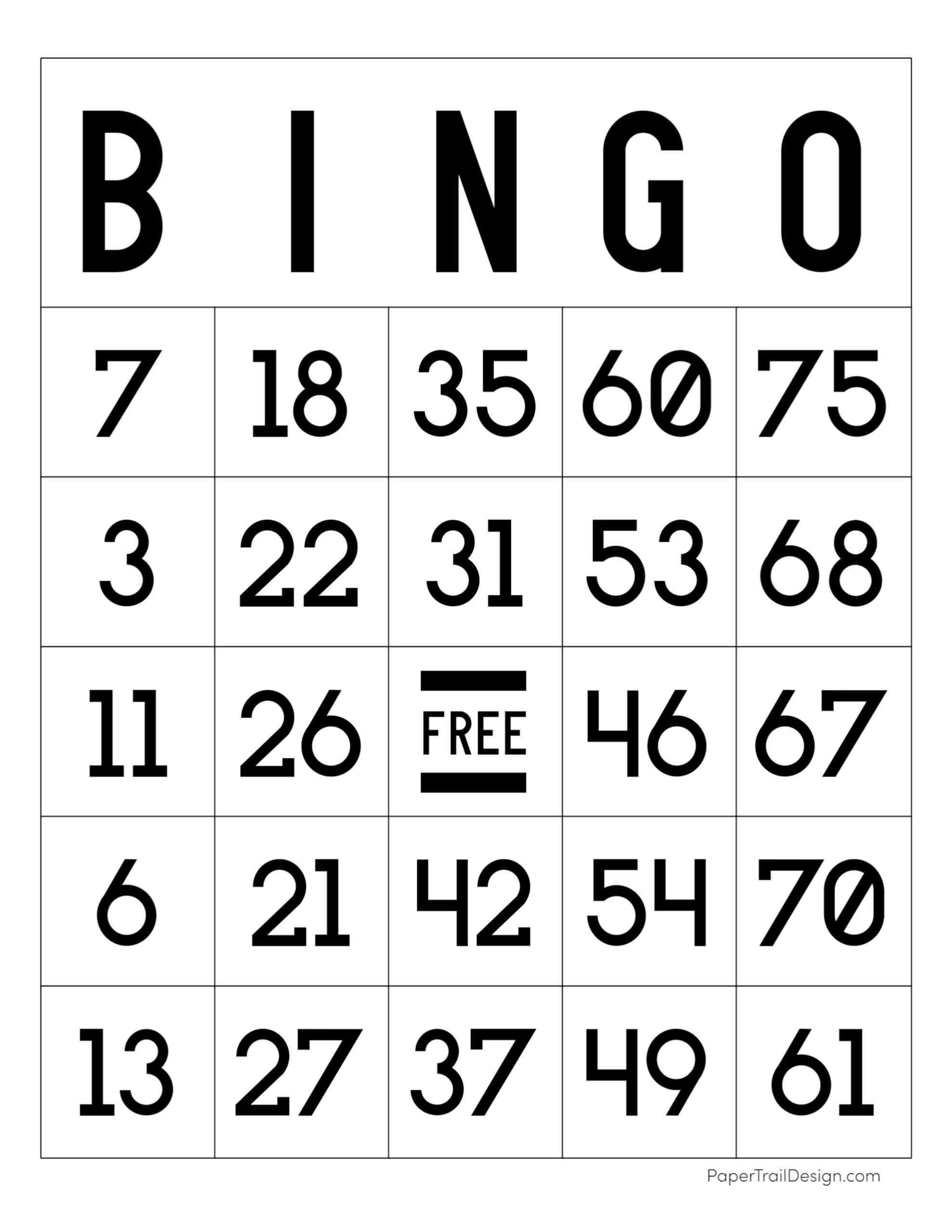 Free Printable Bingo Cards - Paper Trail Design regarding Free Printable Number Bingo Cards 1 20