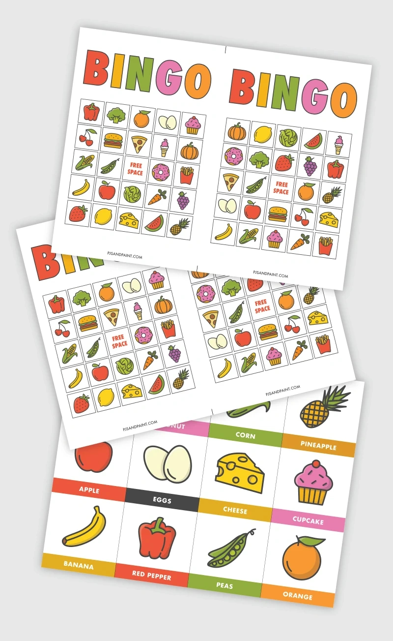Free Printable Bingo For Kids - Food Themed - Pjs And Paint for Free Printable Bingo Chips