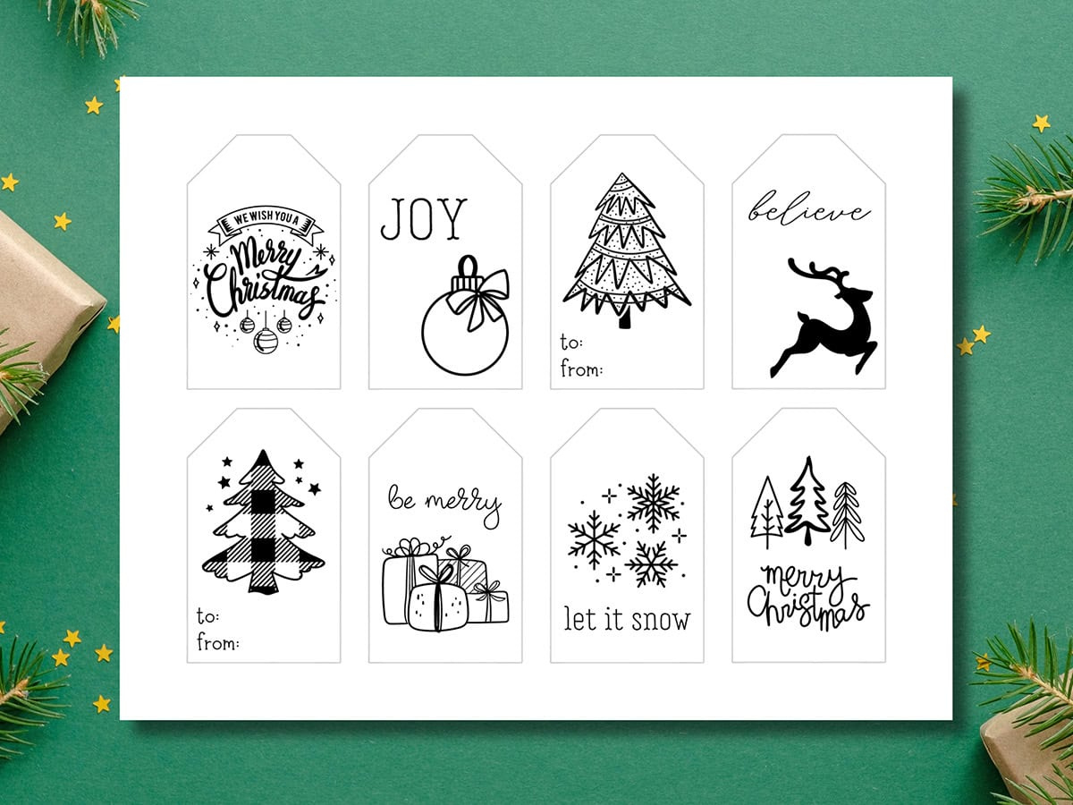 Free Printable Black And White Christmas Gift Tags - Aubree Originals regarding Christmas Gift Tags Free Printable Black And White