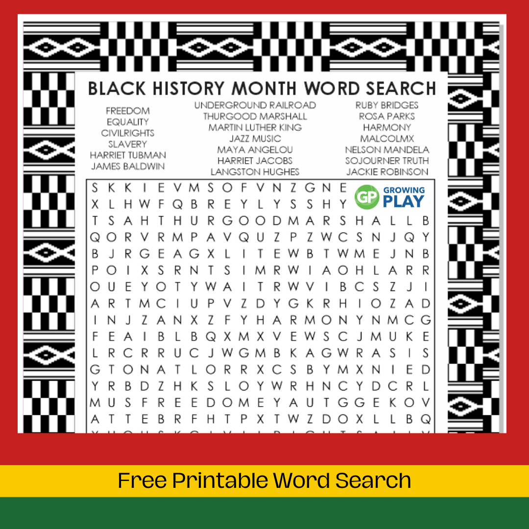 Free Printable Black History Month Word Search - Growing Play inside Free Printable Black History Month Word Search