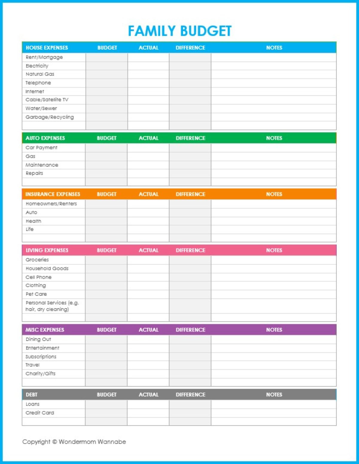 Free Printable Budget Worksheets For Family Finances - Worksheets with Free Printable Family Budget