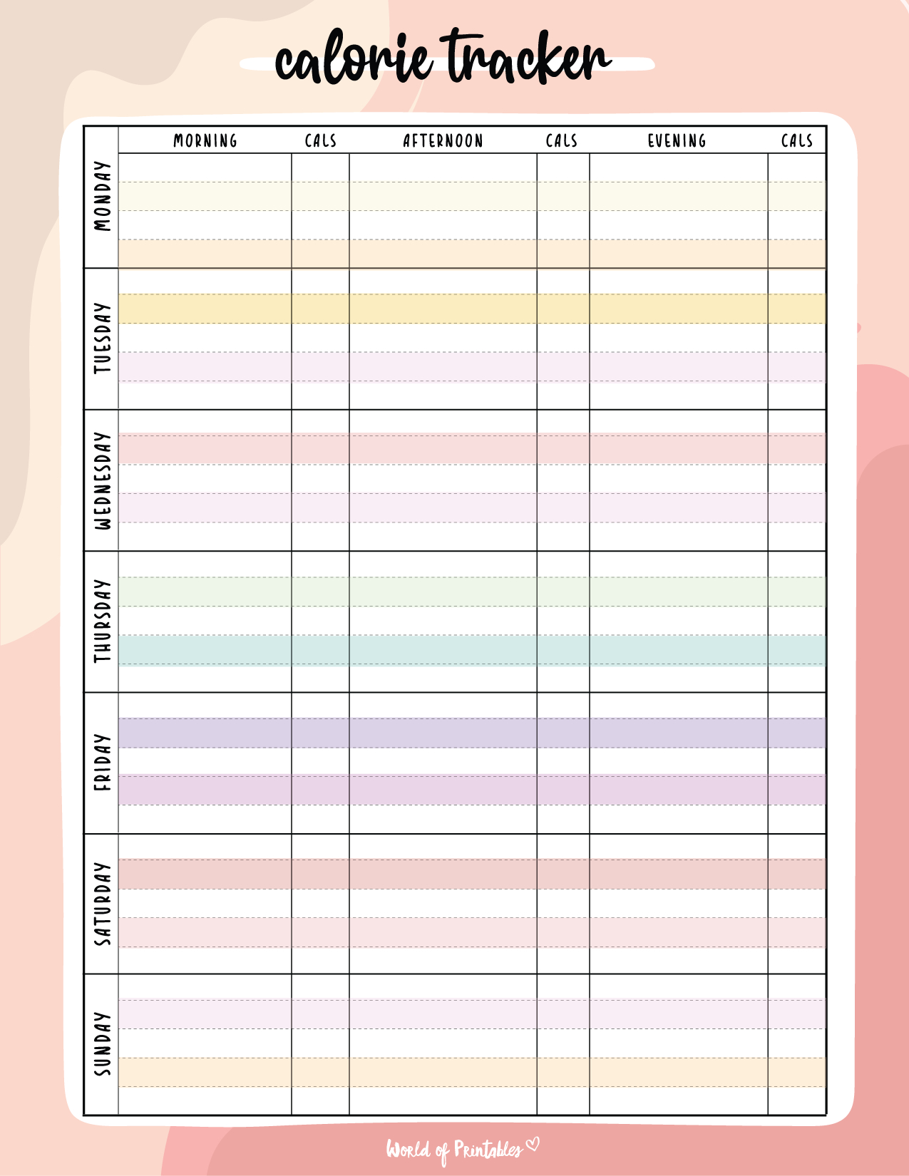 Free Printable Calorie Tracker - World Of Printables for Free Printable Calorie Counter Sheet