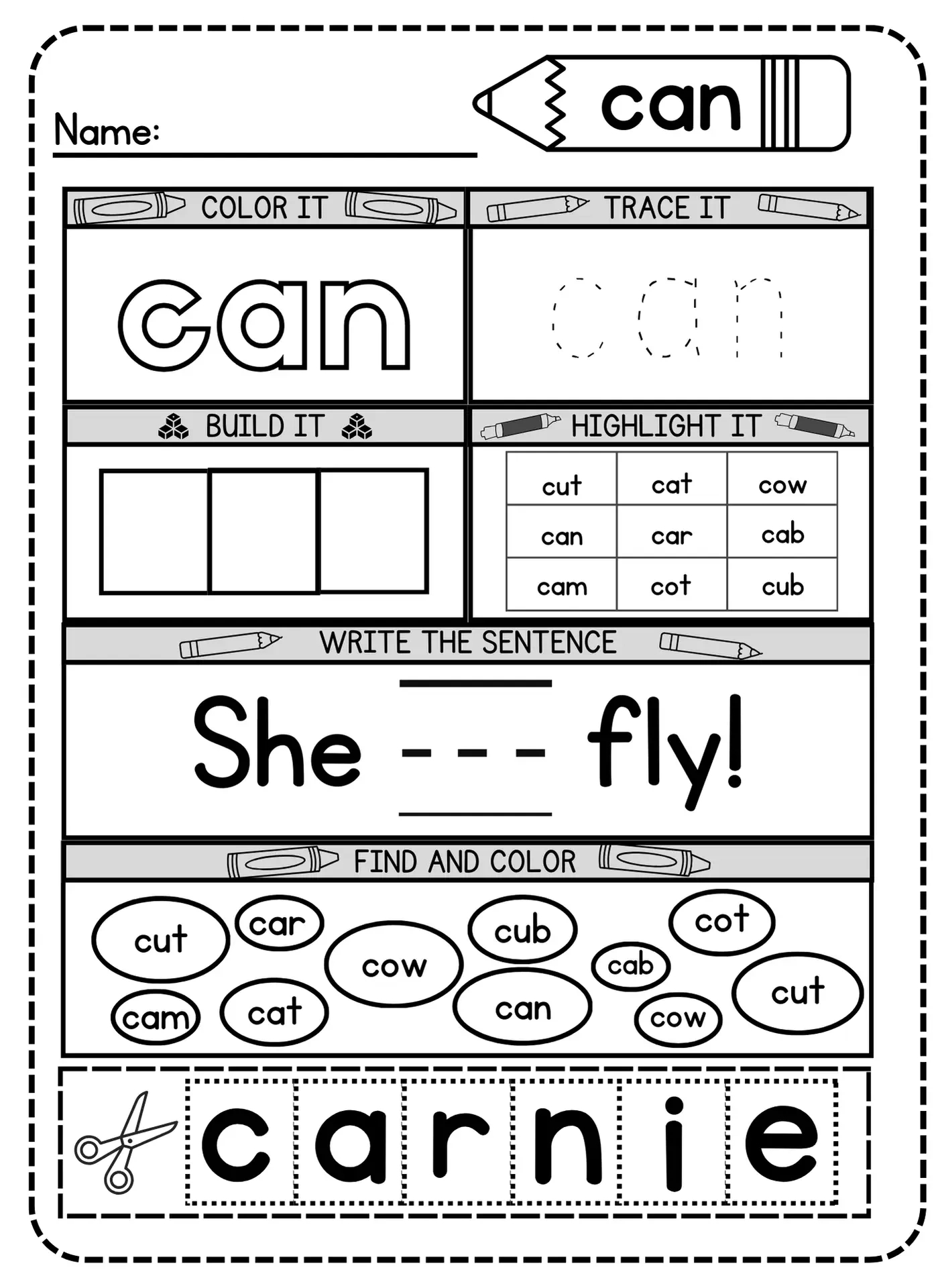 Free Printable Can Sight Word Worksheet For Kindergarten - Simple intended for Free Printable Sight Word Worksheets