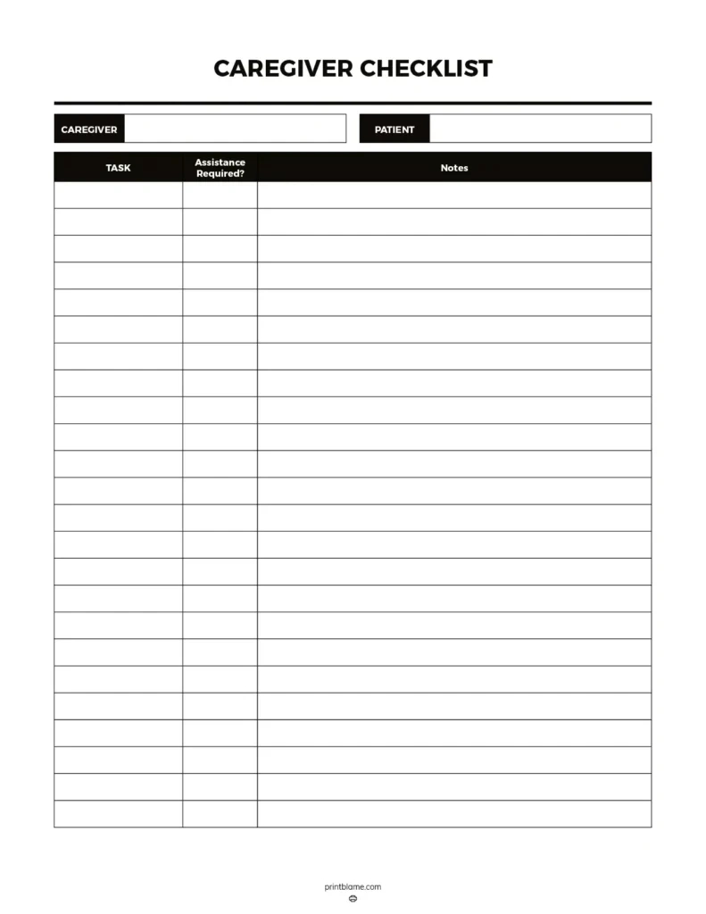 Free Printable Caregiver Daily Checklist Templates - 14 Caregiver inside Free Printable Caregiver Forms