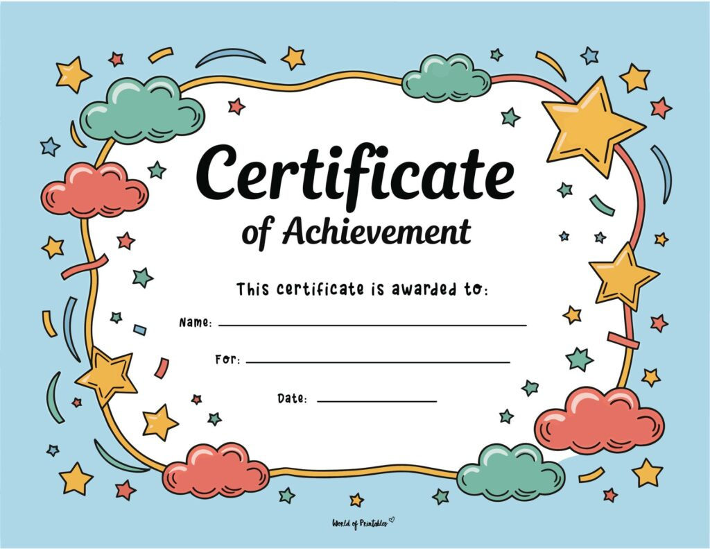 Free Printable Certificate Of Achievement Templates For Kids within Free Printable Children'S Certificates Templates