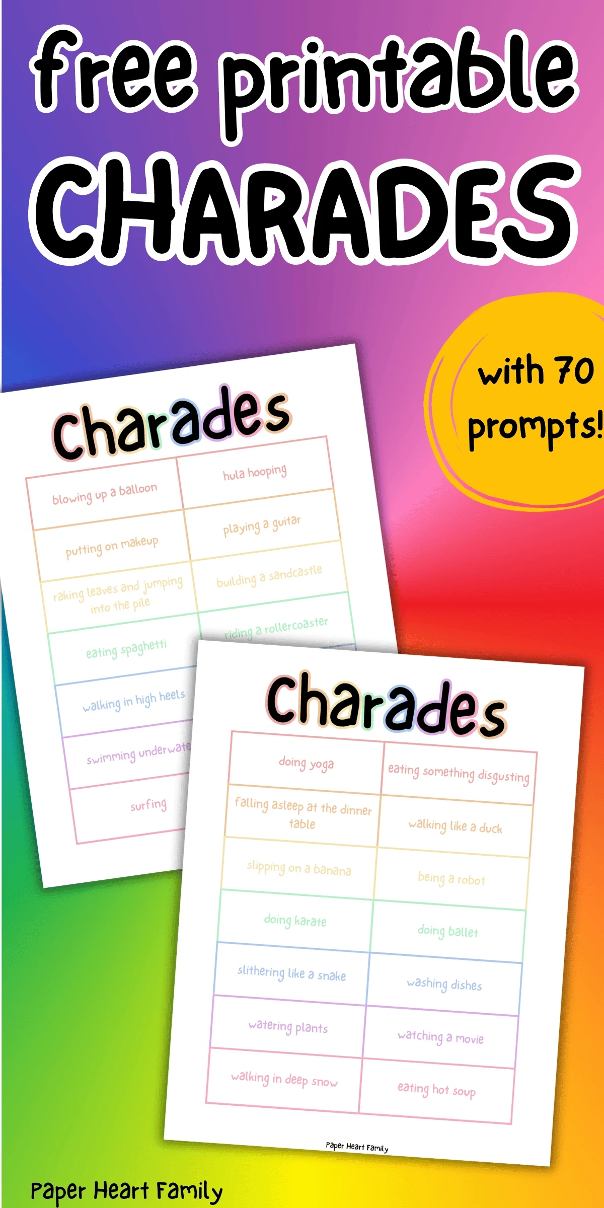 Free Printable Charades Game That'S Perfect For Kids Of All Ages pertaining to Free Printable Charades Cards