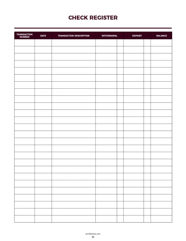 Free Printable Check Registers - 28 Checkbook Ledger Pdfs regarding Free Printable Transaction Register