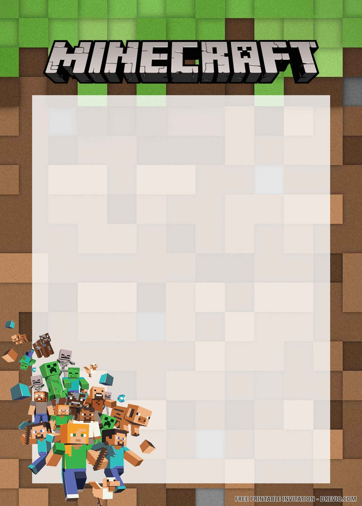 Free Printable) – Cheerful Minecraft Birthday Invitation Template throughout Free Printable Minecraft Birthday Party Invitations Templates