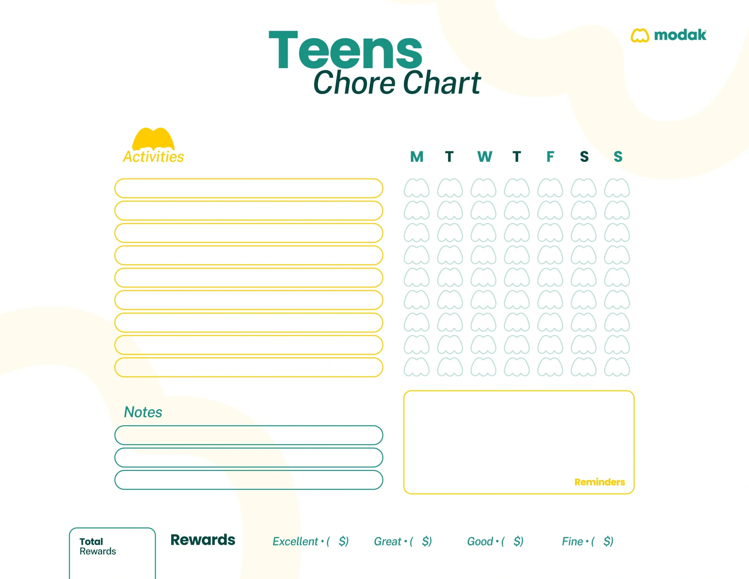 Free Printable Chore Chart For Teens intended for Free Printable Chore List For Teenager