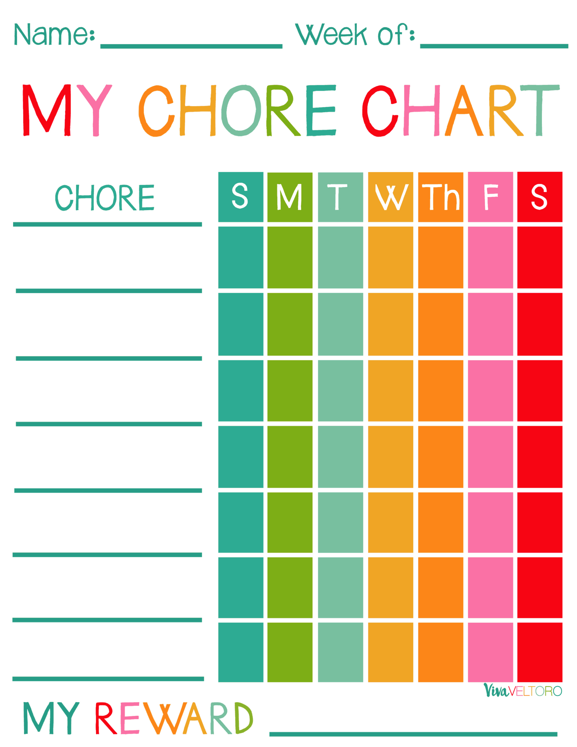 Free Printable Chore Charts For Kids! - Viva Veltoro intended for Free Printable Chore List