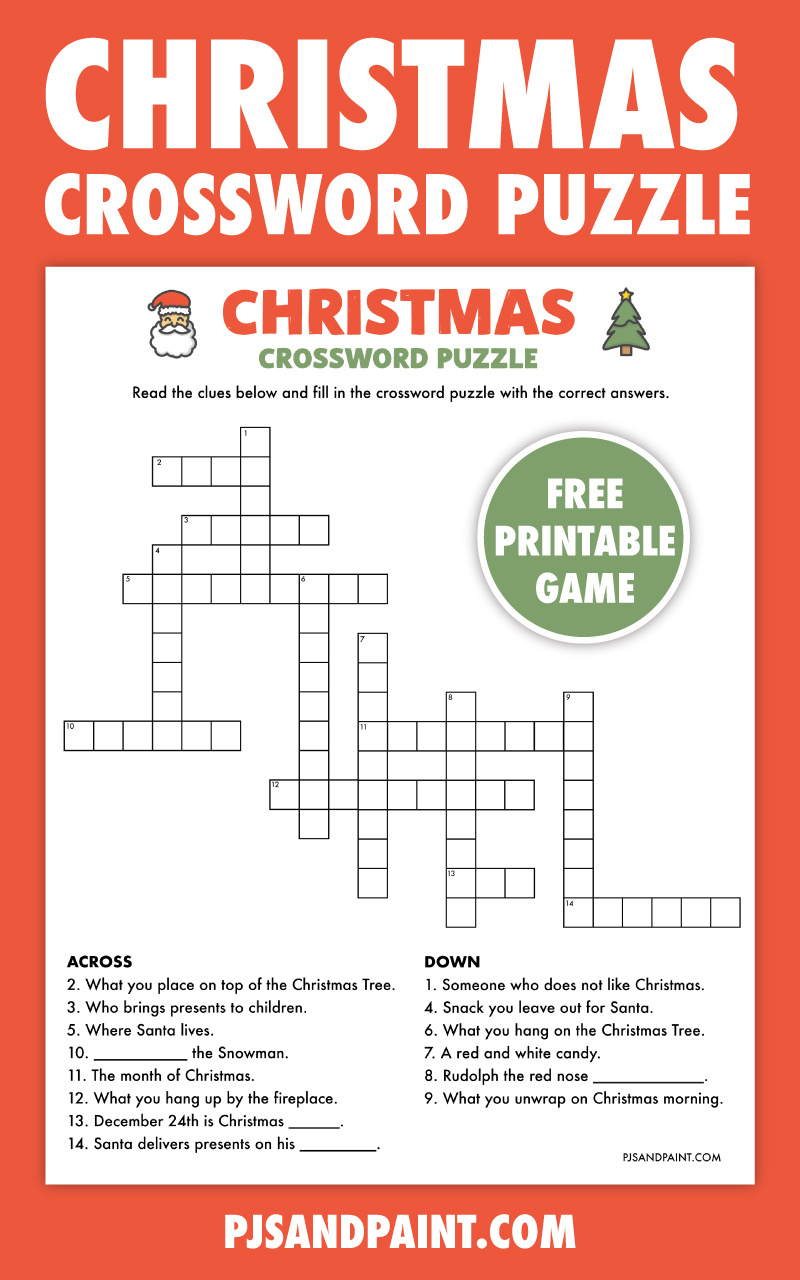 Free Printable Christmas Crossword Puzzle - Pjs And Paint in Free Printable Christmas Crossword Puzzles For Adults
