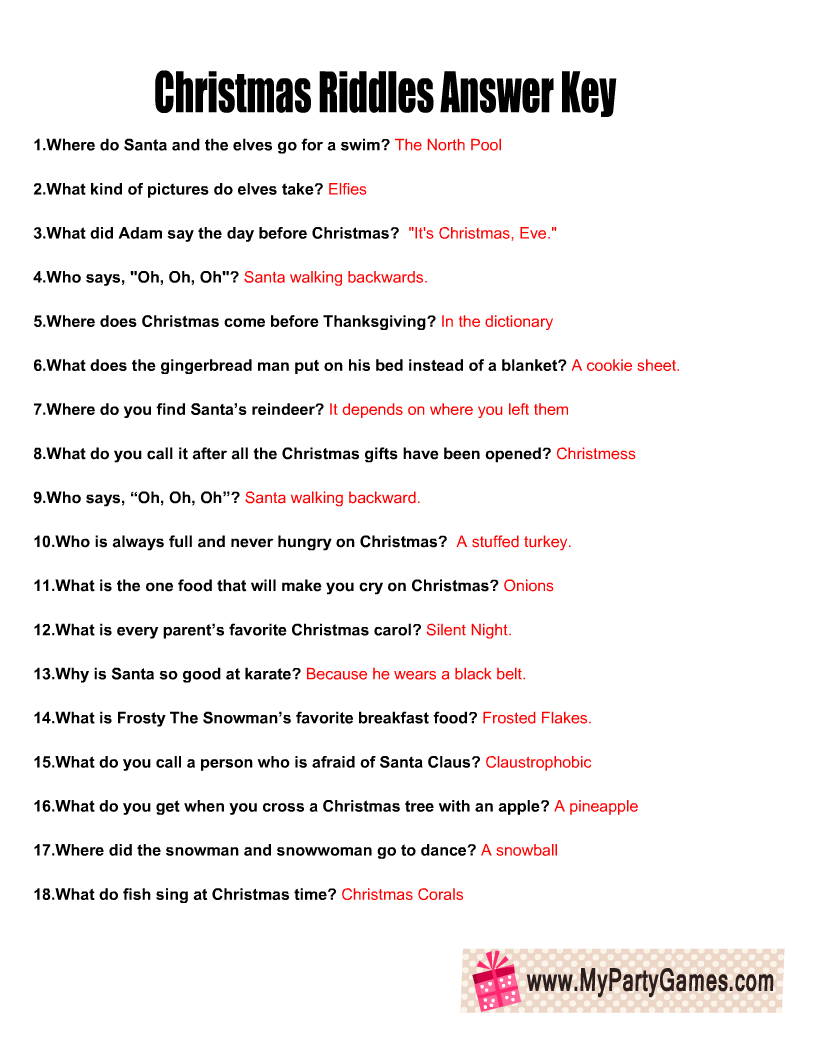 Free Printable Christmas Riddles For Kids With Answers pertaining to Free Printable Riddles