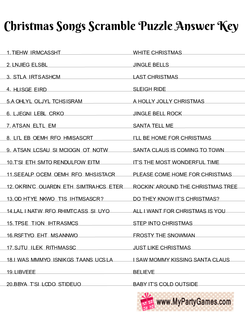 Free Printable Christmas Songs Scramble Puzzle inside Christmas Song Scramble Free Printable