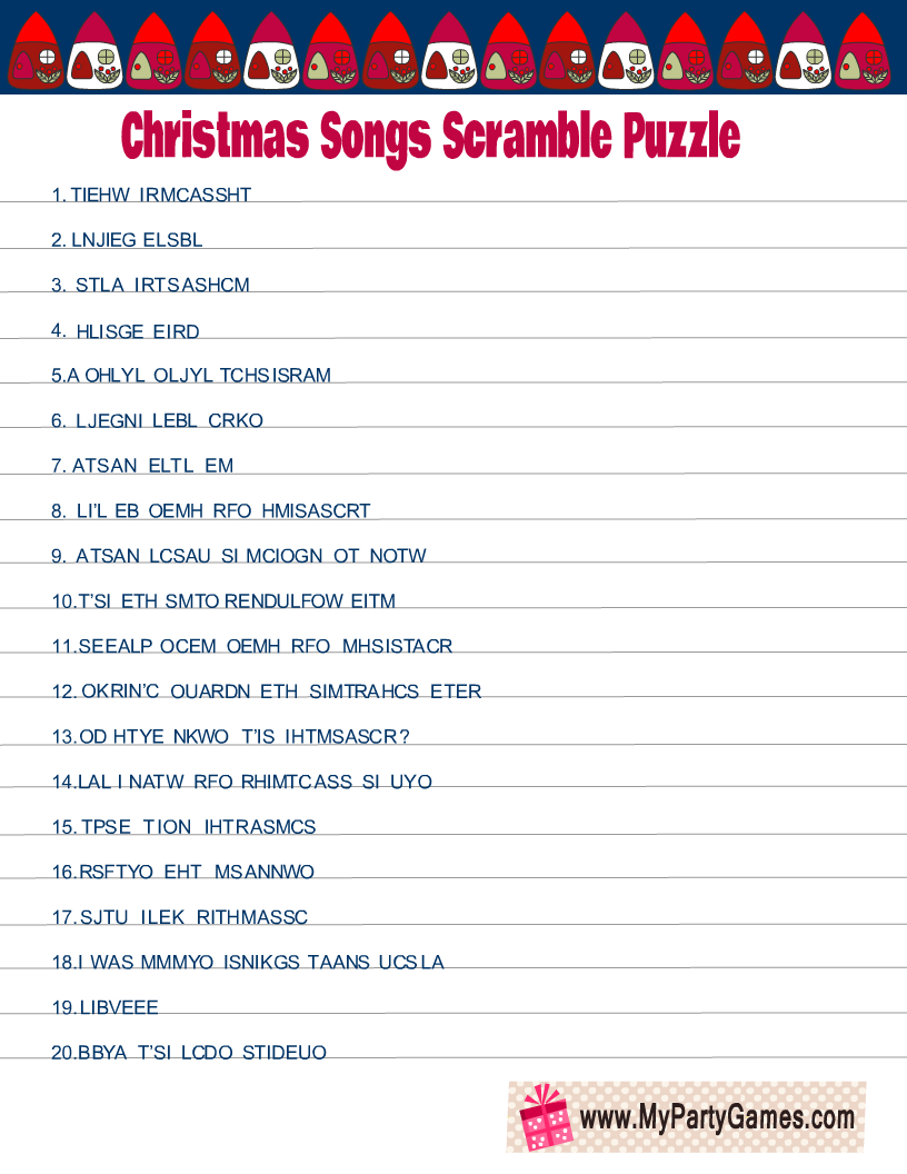 Free Printable Christmas Songs Scramble Puzzle throughout Christmas Song Scramble Free Printable