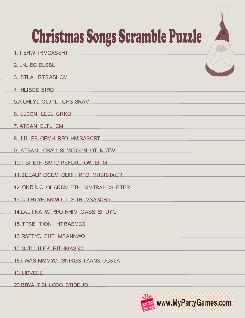 Free Printable Christmas Songs Scramble Puzzle within Christmas Song Scramble Free Printable