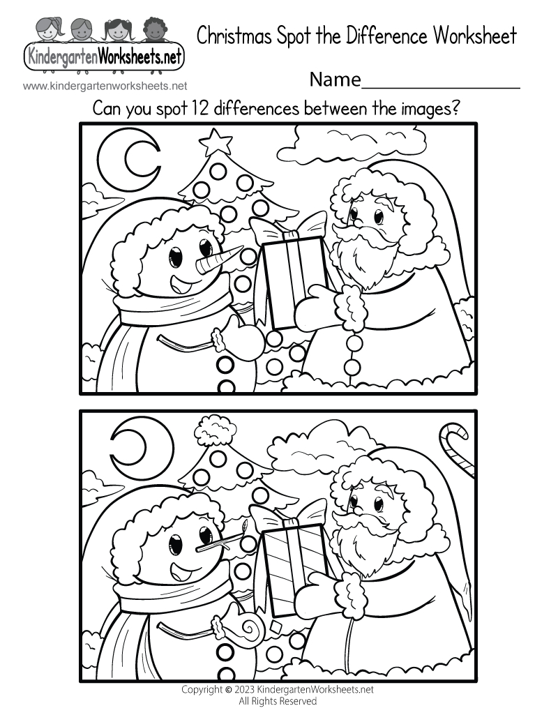 Free Printable Christmas Spot The Difference Worksheet throughout Free Printable Christmas Worksheets