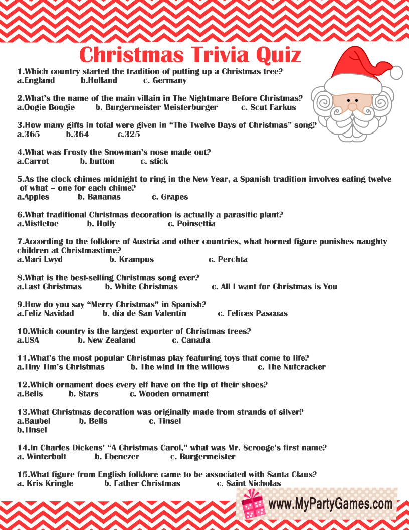 Free Printable Christmas Trivia Quiz pertaining to Free Christmas Picture Quiz Questions And Answers Printable