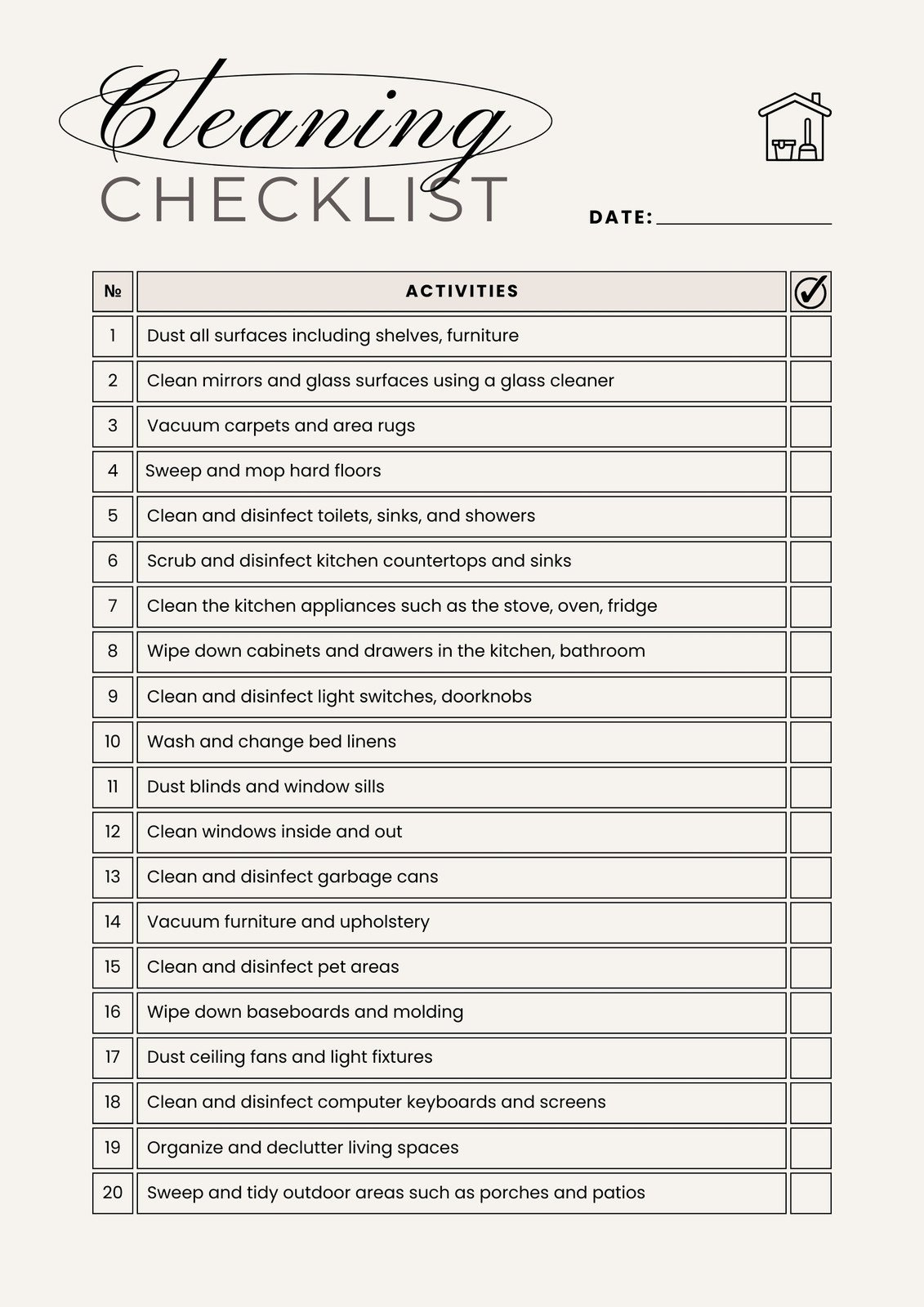 Free Printable Cleaning Checklist Templates | Canva in Free Printable Housework Checklist