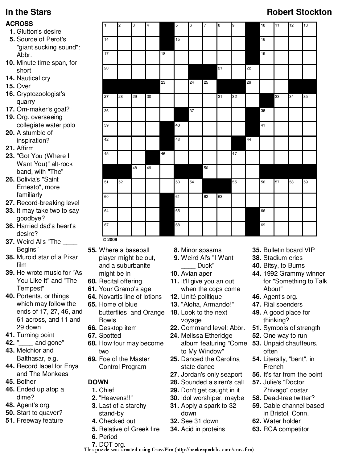 Free Printable Crossword Puzzle #91: &amp;quot;In The Stars&amp;quot; | Beekeeper regarding Free Printable Crosswords Medium
