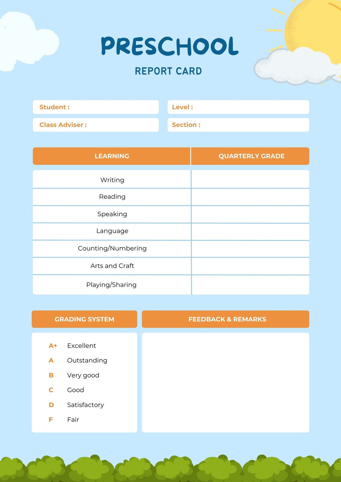 Free, Printable, Customizable Report Card Templates | Canva inside Free Printable Preschool Report Cards