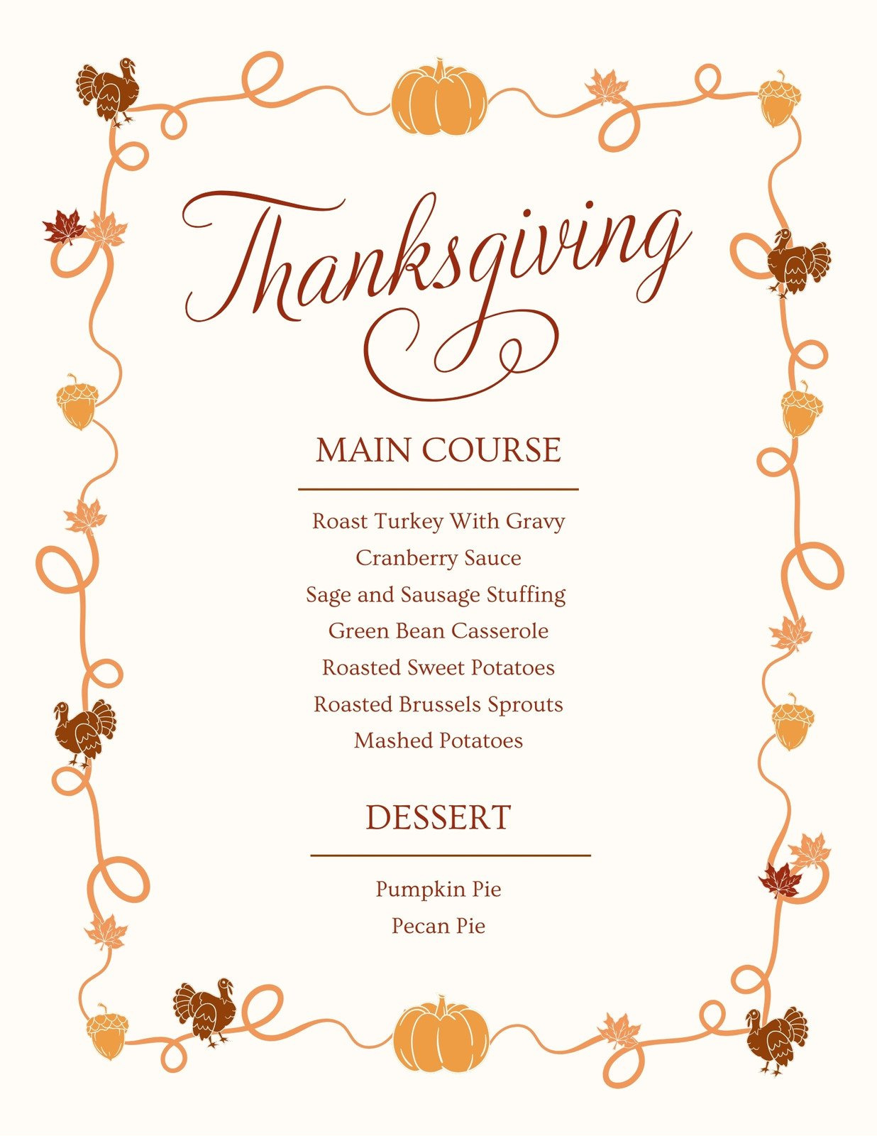 Free Printable, Customizable Thanksgiving Menu Templates | Canva inside Free Printable Thanksgiving Menu Template