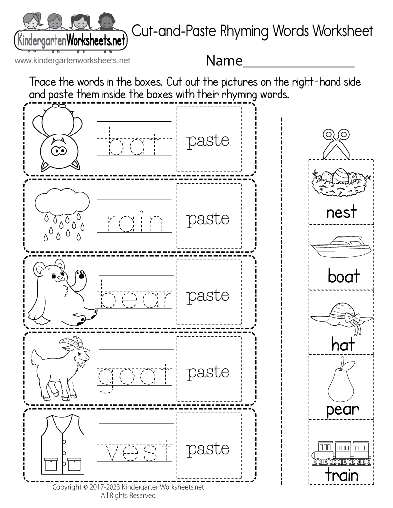 Free Printable Cut-And-Paste Rhyming Words Worksheet with regard to Free Printable Rhyming Words Worksheets