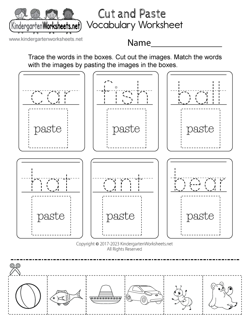 Free Printable Cut-And-Paste Vocabulary Worksheet intended for Free Printable Kindergarten Worksheets Cut And Paste