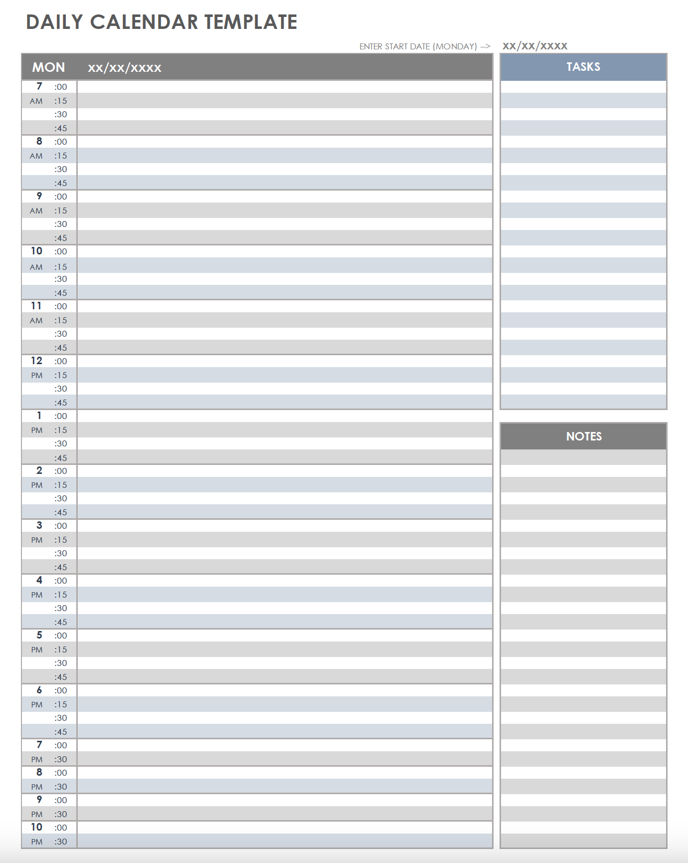 Free Printable Daily Calendar Templates | Smartsheet with regard to Free Printable Daily Schedule Chart