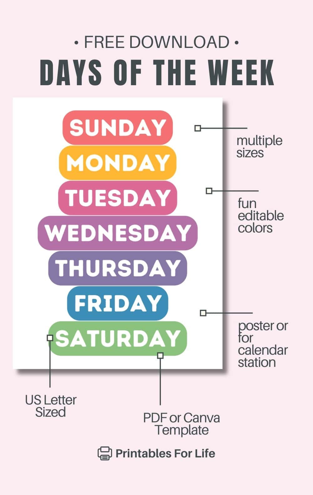 Free Printable Days Of The Week Poster inside Free Printable Days Of The Week