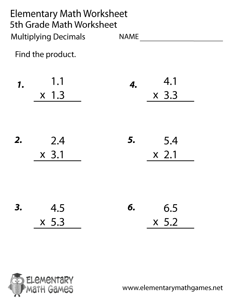 Free Printable Decimals Multiplication Worksheet For Fifth Grade inside Free Printable Multiplying Decimals Worksheets