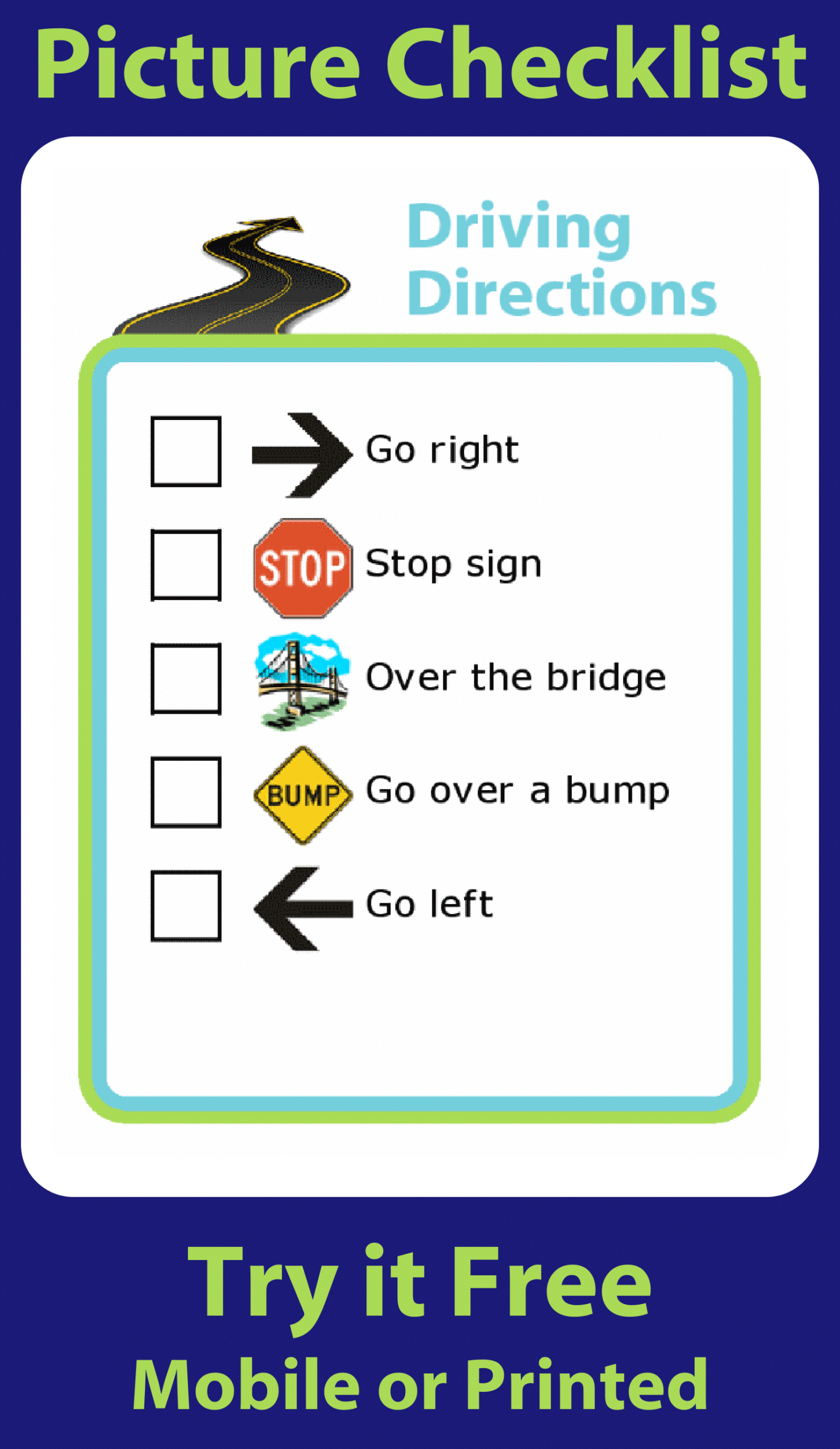 Free Printable: Driving Directions Picture Checklist For Kids for Free Printable Driving Directions
