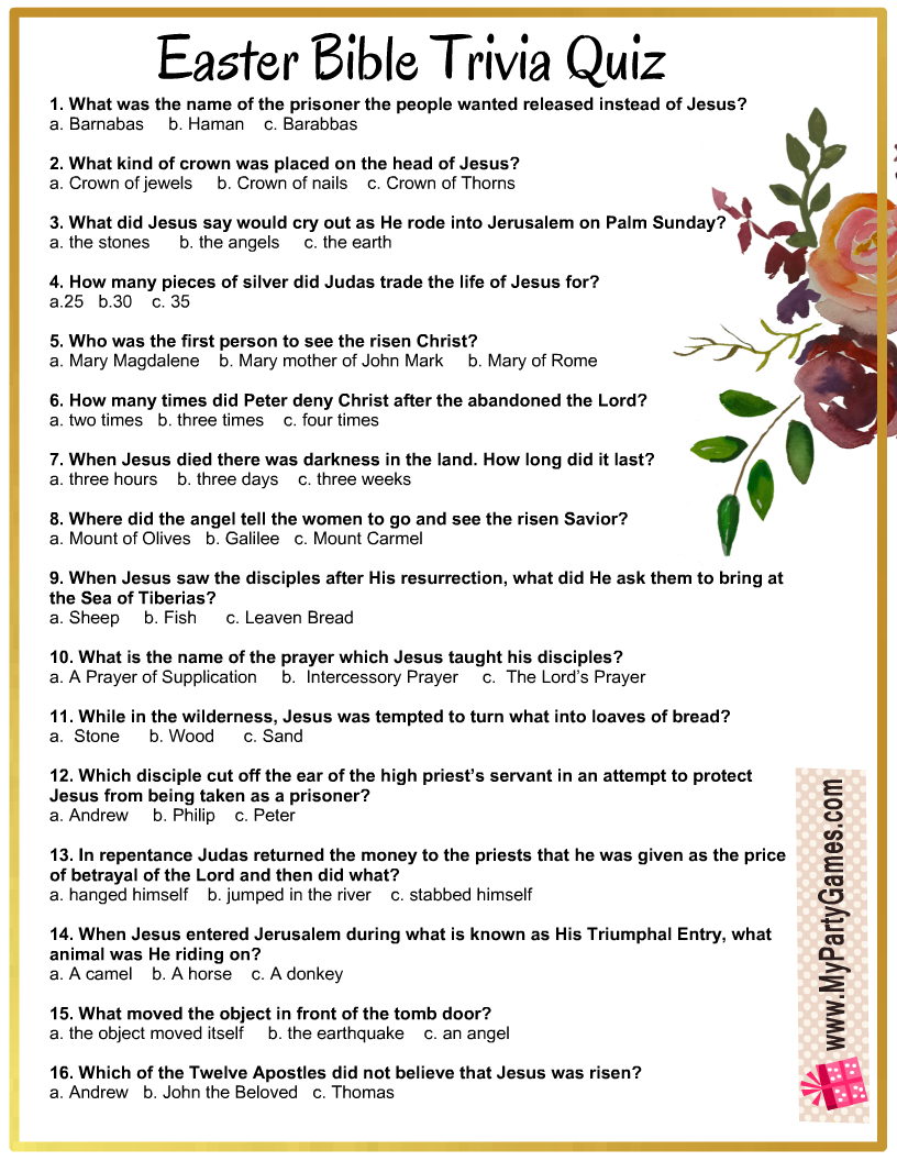 Free Printable Easter Bible Trivia Quiz With Answer Key in Free Printable Bible Trivia For Adults