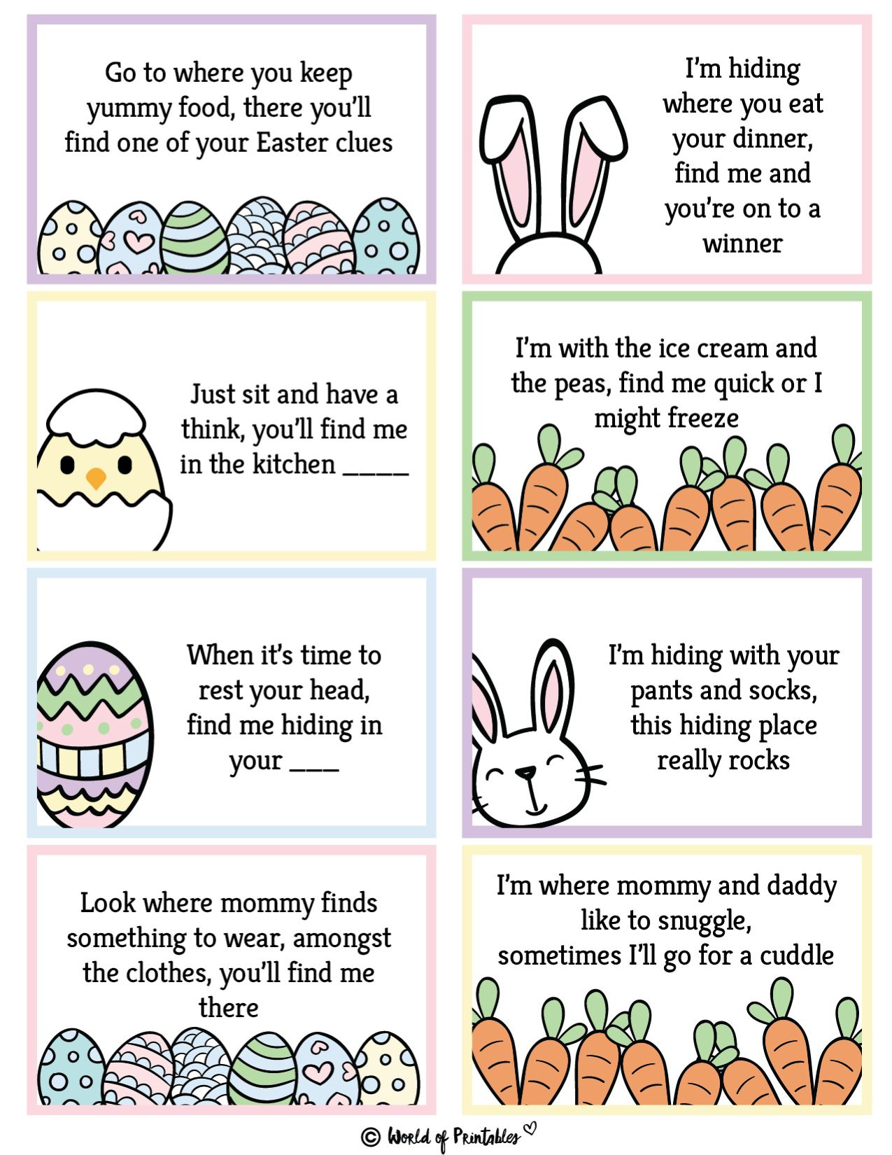 Free Printable Easter Egg Hunt Clues - World Of Printables within Easter Scavenger Hunt Riddles Free Printable