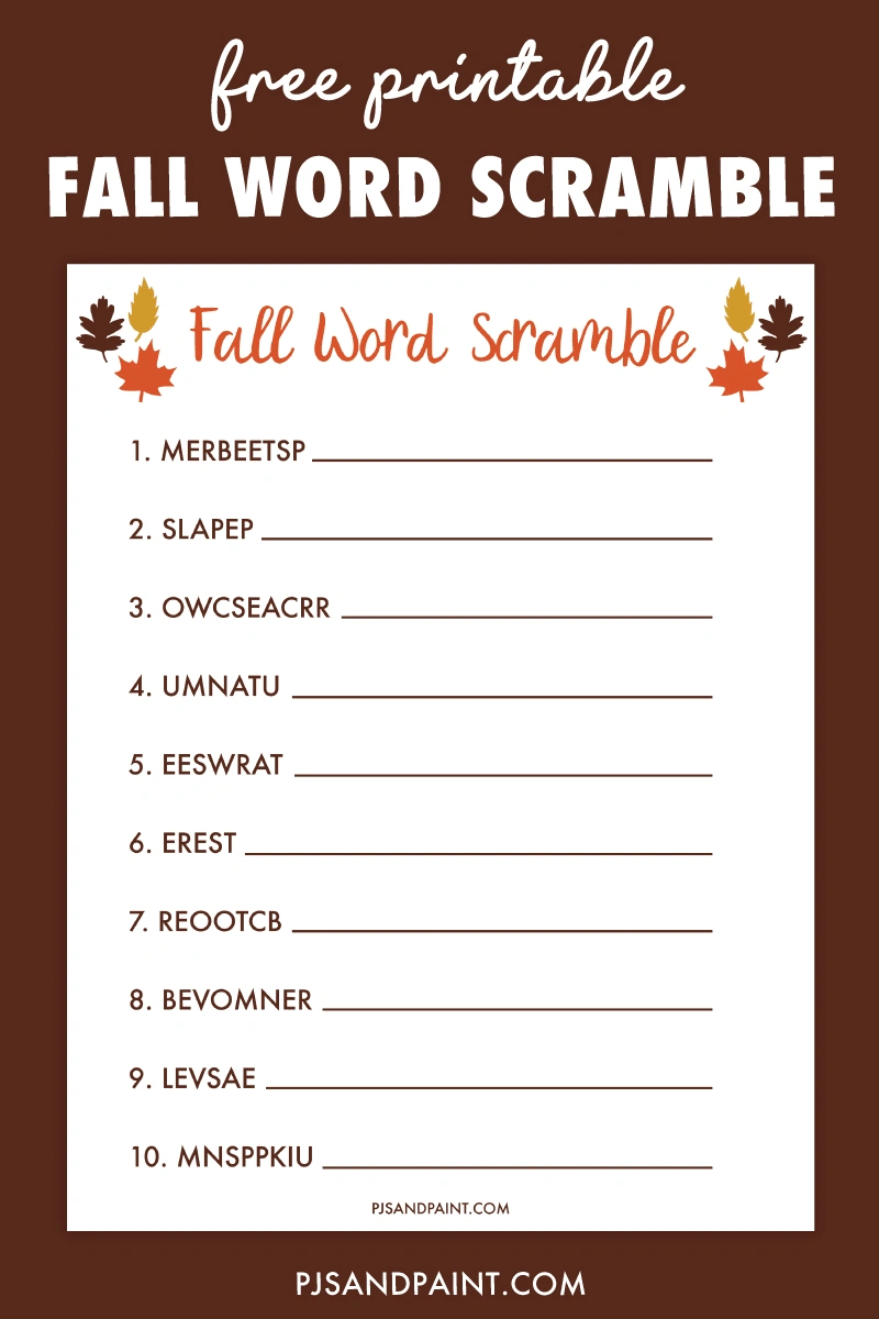 Free Printable Fall Word Scramble - Pjs And Paint regarding Unscramble Word Games Printable Free
